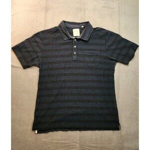 Billy Reid Polo Shirt Men's 2XL Blue Striped Short Sleeve Pocket Cotton Casual‎